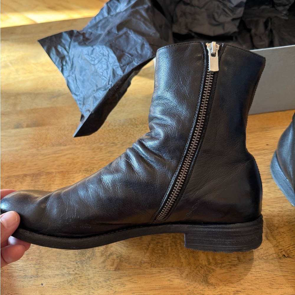 Officine Creative Lexikhon Black Leather Ankle Boots with Side Zipper